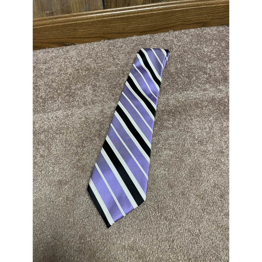 Eagle‎ men's tie lavender Purple black White Diagonal 3.78" Silk